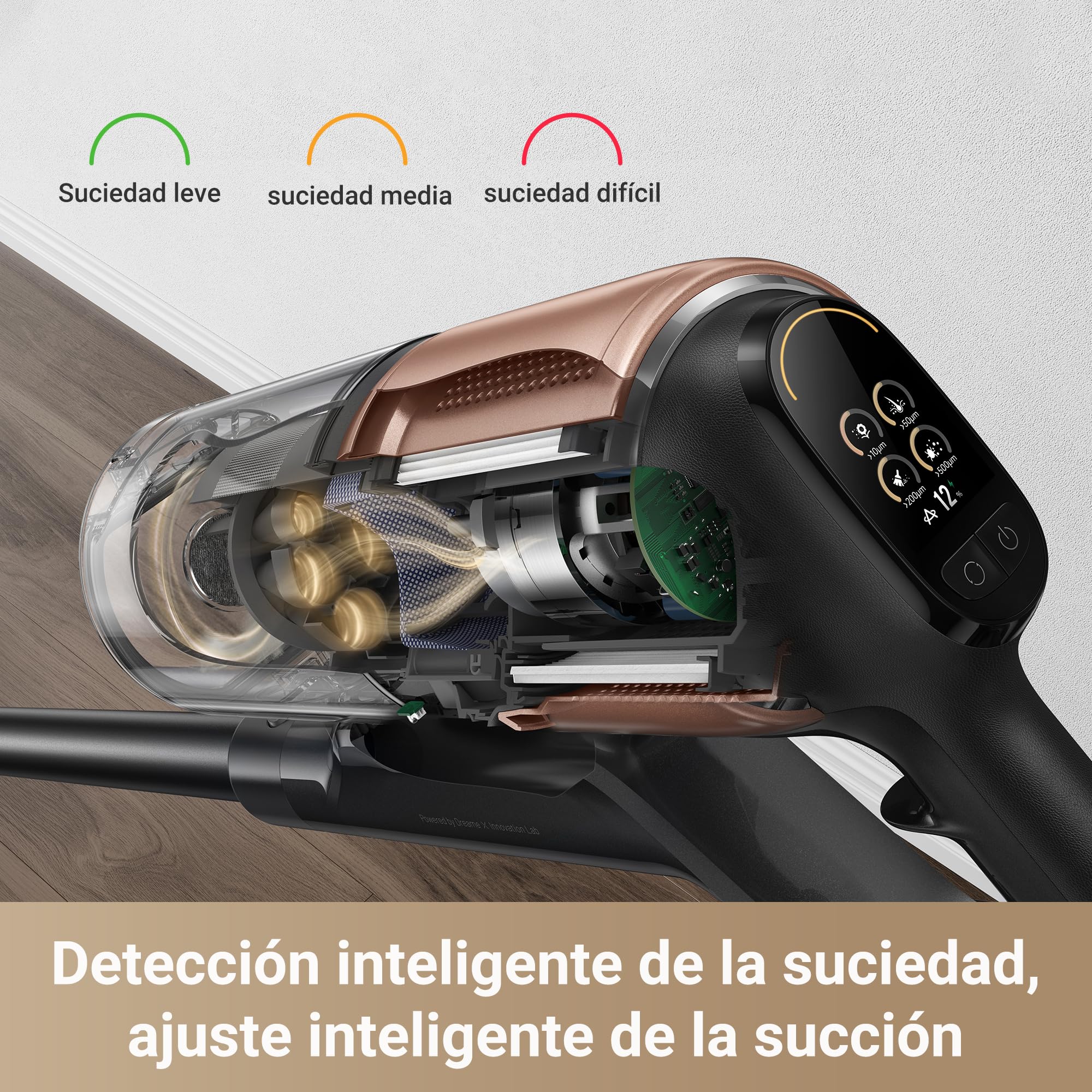 DREAME Z20 Aspiradora Escoba sin Cable, 25000 PA/250 AW Aspiradora sin Cable con Motor de Alta Velocidad, Máximo 90 Minutos, Detección de Suciedad, Filtro HEPA H14, Tecnología de Revelación de Polvo