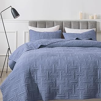R.SHARE Blue Quilt Twin Size Bedding Sets with Pillow Sham, Lightweight Soft Bedspread Coverlet, Basket Weave Quilted Blanket Thin Comforter Bed Cover for All Season, 2 Pieces, 68x90 inchesOEKO-TEX STANDARD 100