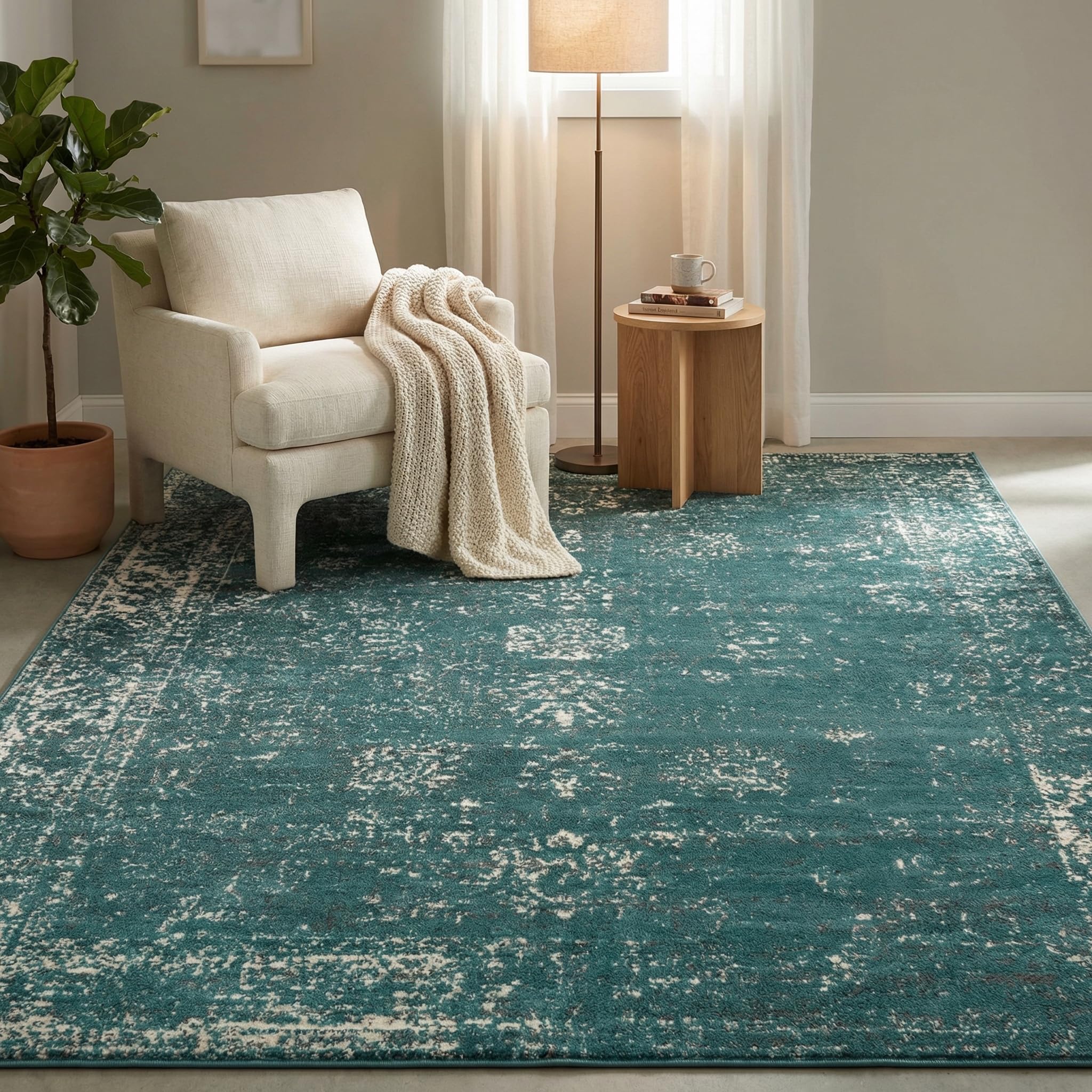 Unique Loom Sofia Collection Area Rug - Casino (5' 3" x 8' Rectangle, Turquoise/ Ivory)