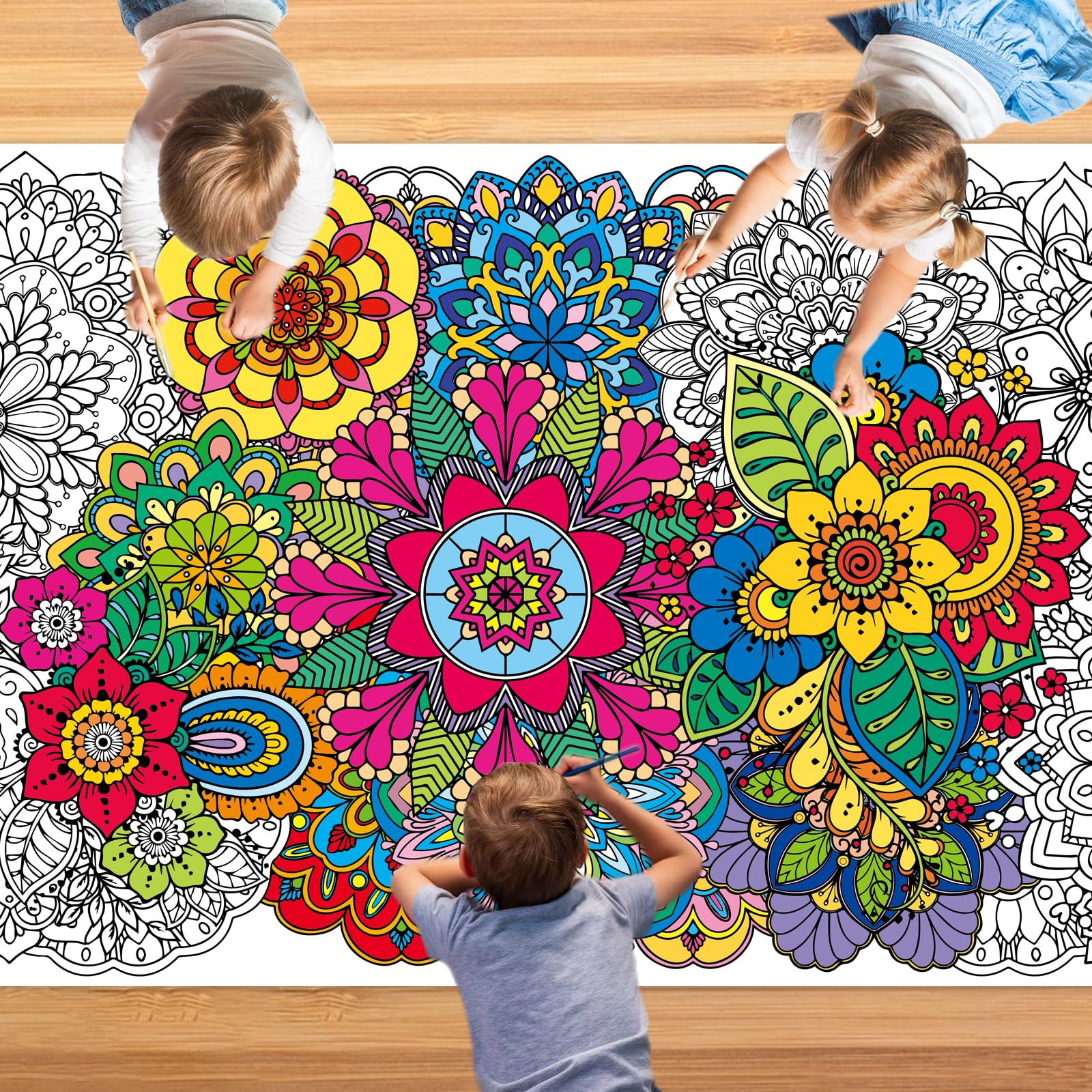 Giant Mandala Coloring Posters 30x72 Inch Large Spring Mandala Flower Coloring Page Giant Mandala Coloring Tablecloth DIY Art Crafts Mat for Kids Birthday Themed Activity Wall Home Classroom Suppiles