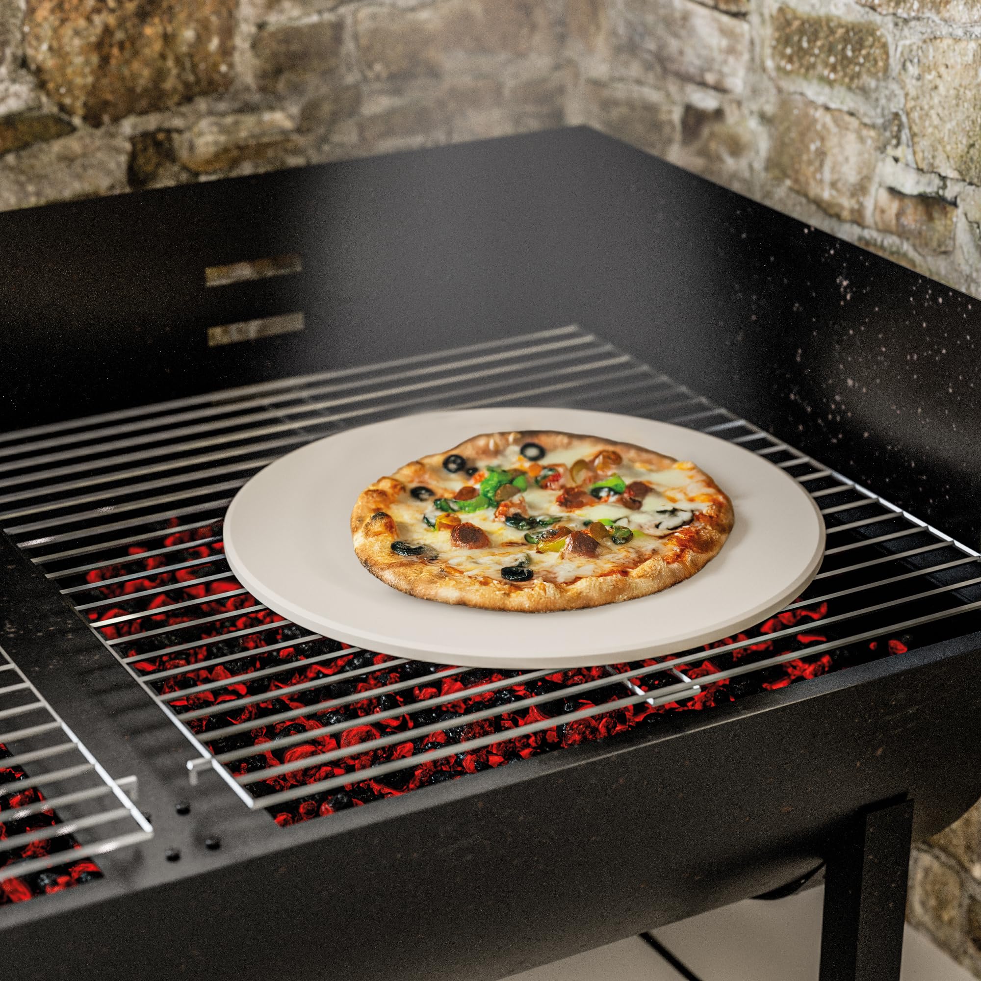 Amig – Kit pour pizza au barbecue – Pierre en cordiérite et plaque en aluminium – Diamètre de la pierre 33 cm – Diamètre de la plaque 31,5 cm – Compatible four et barbecue – Mod. AM27