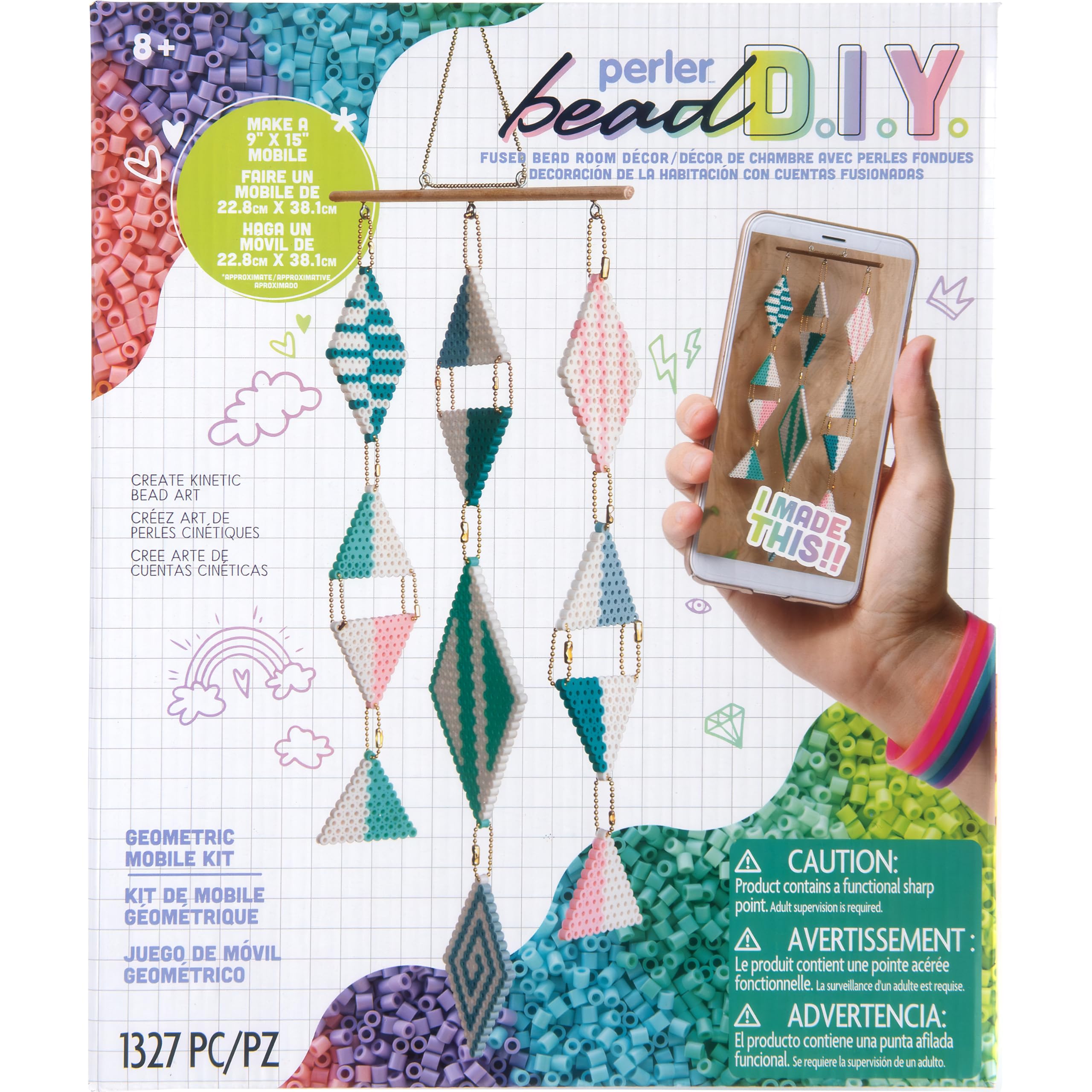 Perler DIY Kinetic Art Mobile Fuse Bead Craft Activity Kit for Home Decor, Finished Pattern Sizes Vary, Multicolor 1327 Pieces