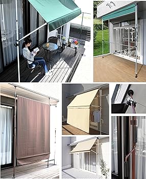 Ｈ　リビングアウト　 前幕と物干し竿付きオーニング　幅2m　ベージュ　YK Amazon.co.jp: リビングアウト(Living Out) 前幕と物干し竿付き