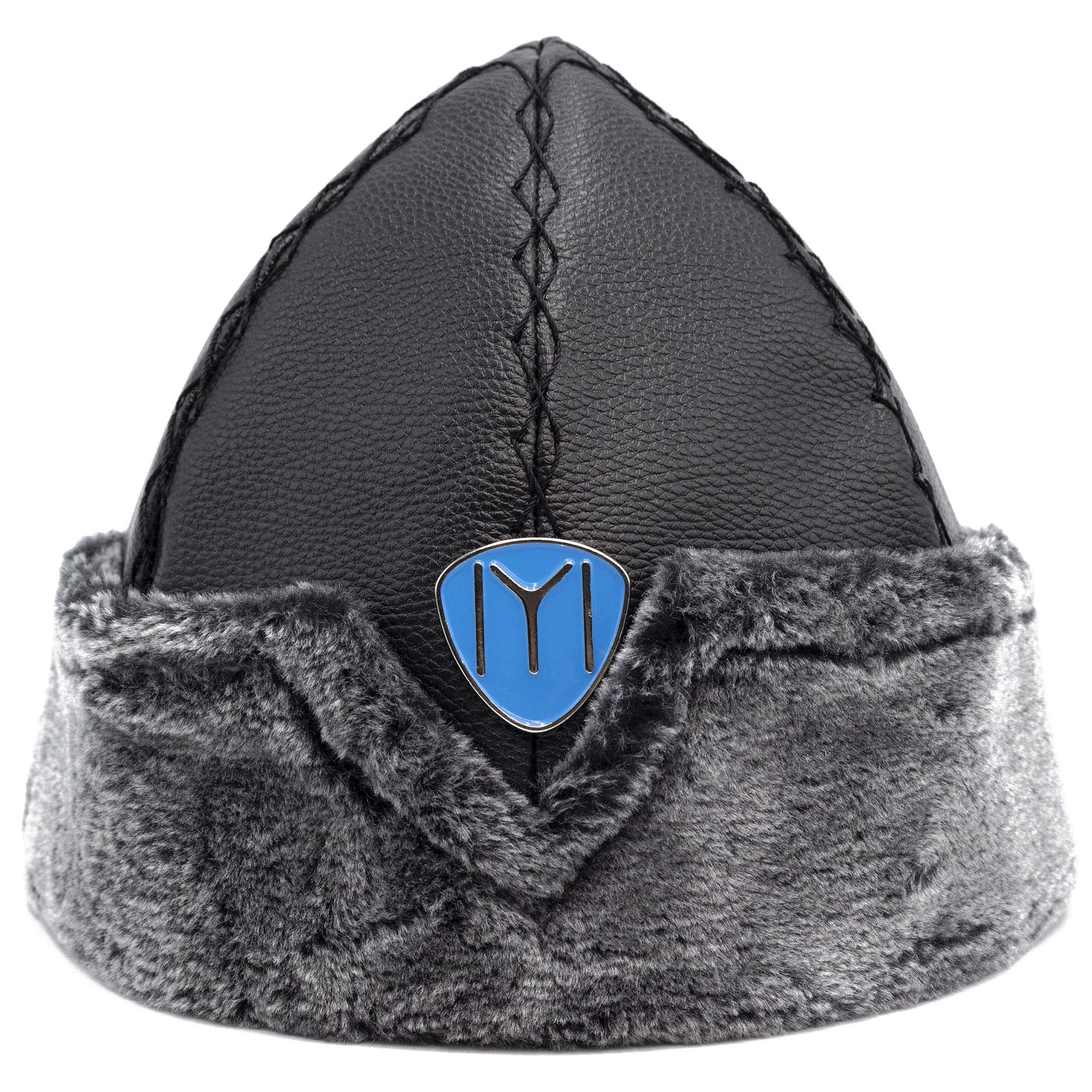Yasir Turkish Ottoman Bork Hat Ertugrul Dirilis Fur Leather Winter Cap IYI #2006 (#2006-BL) Black
