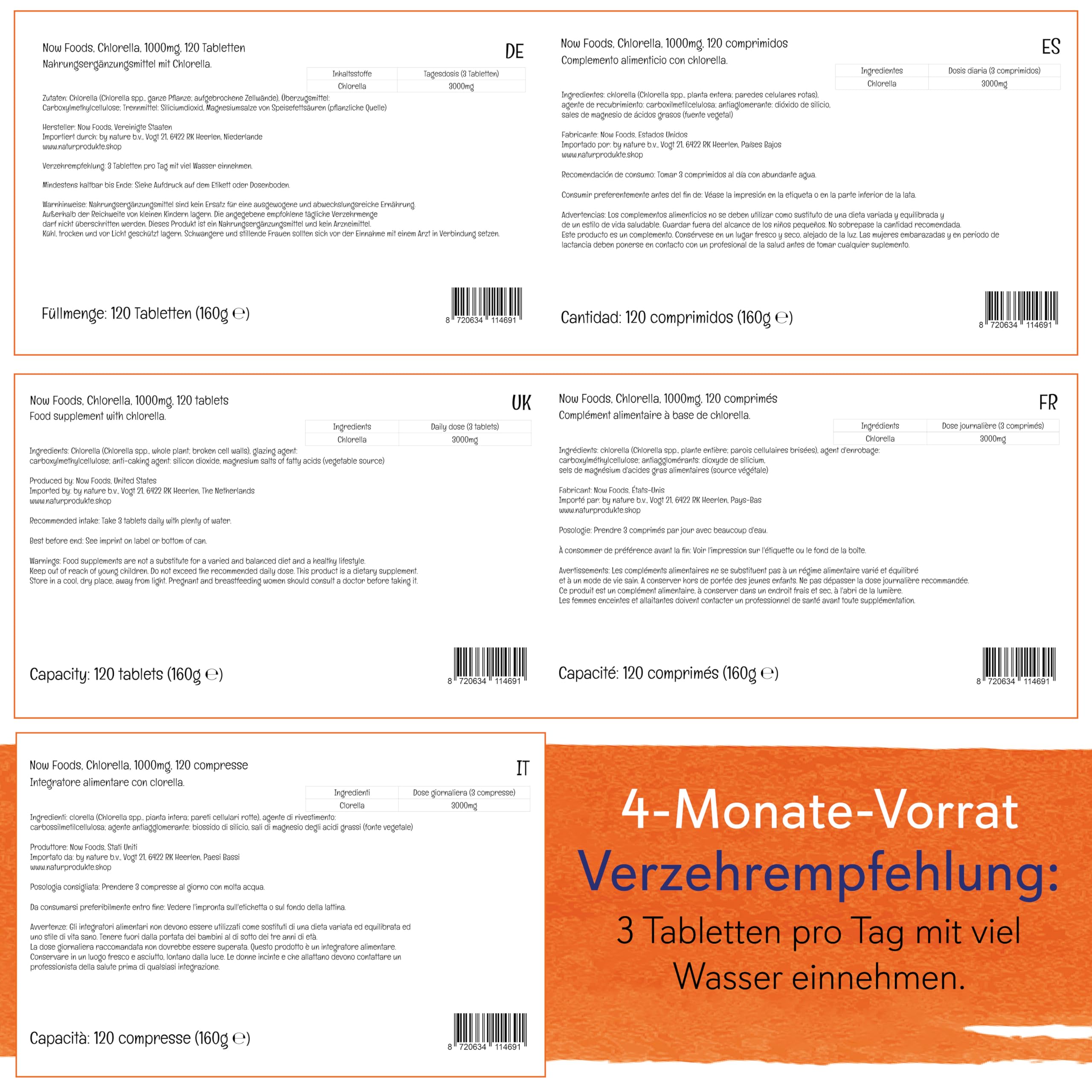 Now Foods, Chlorella, 1.000mg, mit aufgebrochenen Zellwänden, 120 vegane Tabletten, Laborgeprüft, Sojafrei, Glutenfrei, Vegetarisch, Ohne Gentechnik