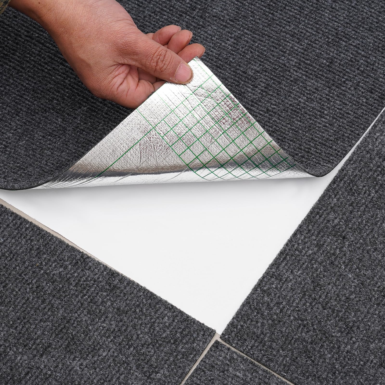 15er Set Teppichfliesen 60x60cm - Rutschfest 4,5mm Dicke Dunkelgrau