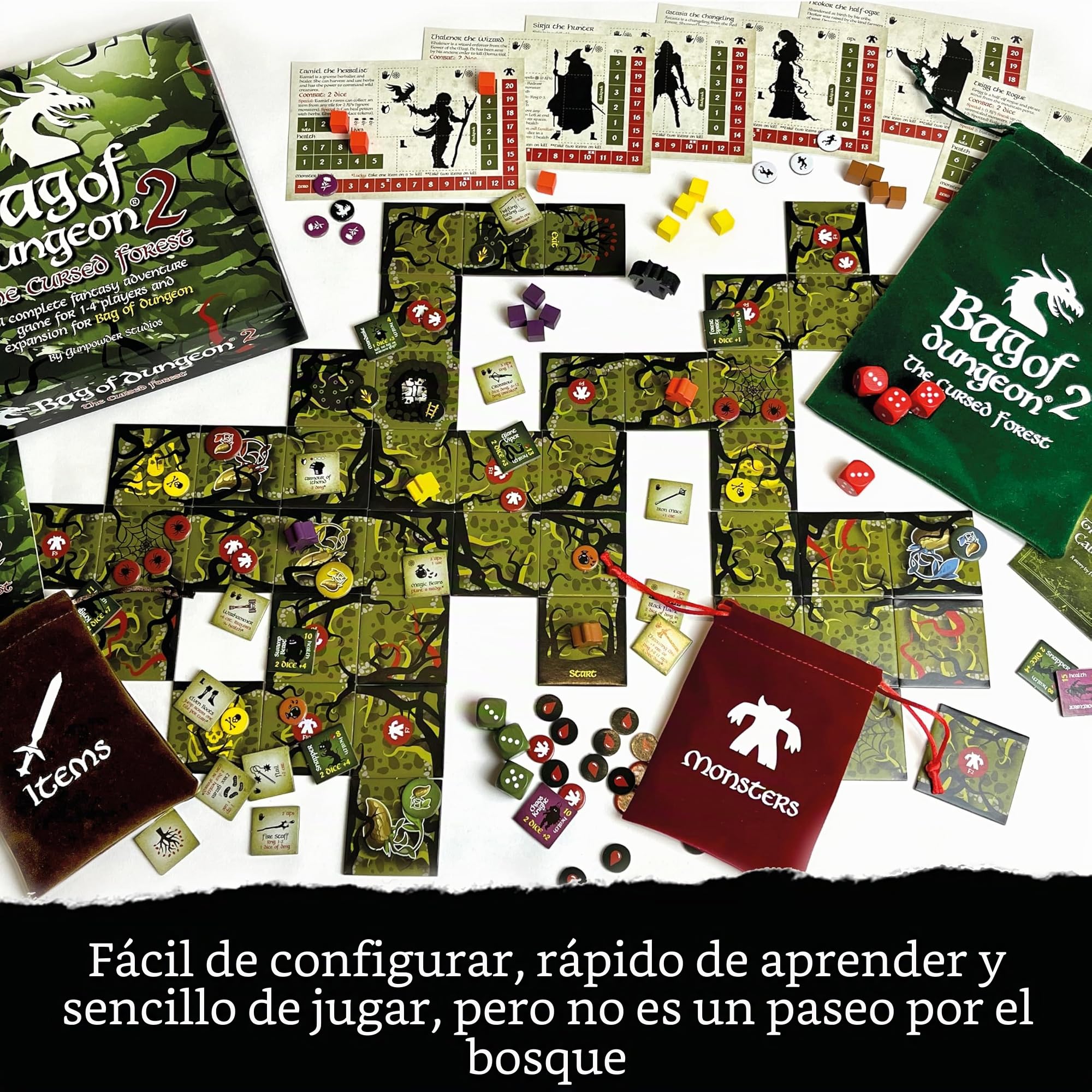 Bag of Dungeon 2: The Cursed Forest | Fantasy Adventure Board Game – Standalone or Expansion | Portable Dungeon Crawler RPG | 1–4 Players | Ages 7+ | Family & Solo Play | Dragon-Themed Tile Game
