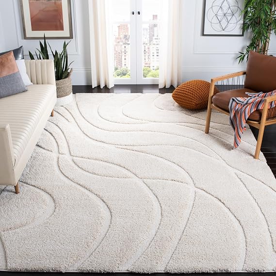 SAFAVIEH Area Rug 8x10 - Florida Shag Collection - Large - Creme & Creme, Non-Shedding & Easy Cleaning, Plush Thick Pile, Ideal for Living Room, Bedroom, Dining Space (SG471-1111)