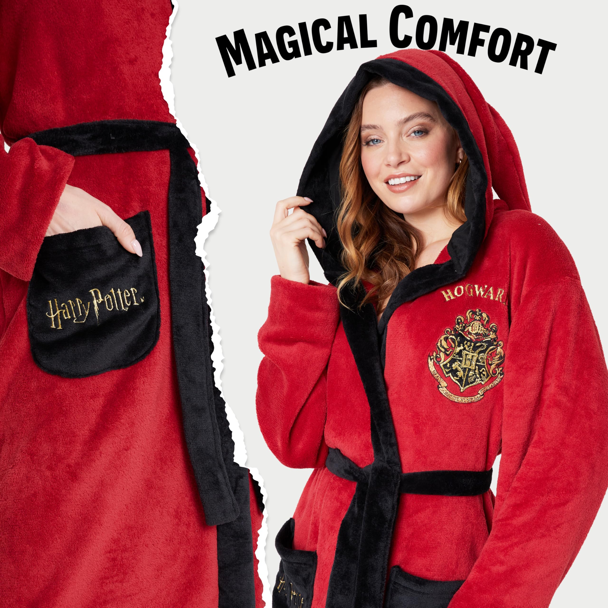 Harry Potter Pile Accappatoio Donna con Cappuccio, Tasche, Cintura - Regalo Donna