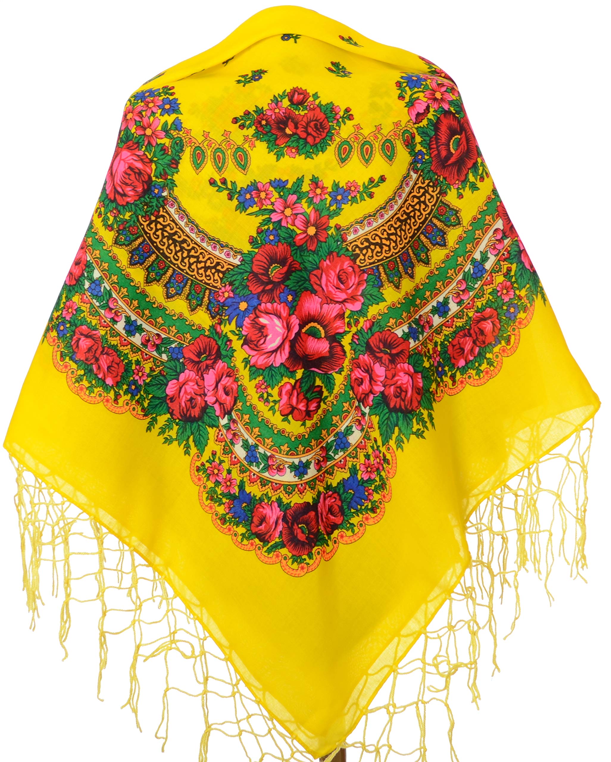 Scarf Wrap, Floral Shawl for Women, Traditional Ukrainian Polish Russian Style Neck Scarf, Fringed Vintage Head Scarf, A Thoughtful Birthday, Anniversary or Mother's Day Gift, 59 X 59 Inches