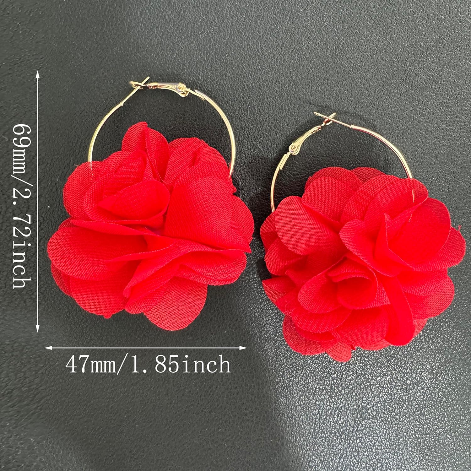 NONQL Bohemian Aesthetic Fabric Flower Lightweight Hoop Earrings Handmade Summer Vacation Dangle Drop Earrings For Women - Image 5