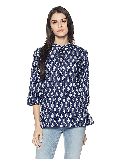 Amazon Brand - Myx Womens Cotton Straight Kurti (NIT001CORE3_Navy_Medium)