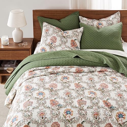 Miniatura 2 de Levtex Home - Juego de edredón de punto de cruz verde bosque - 100% algodón - Edredón matrimonialqueen (88 x 92 pulgadas) + 2 fundas estándar (26 x