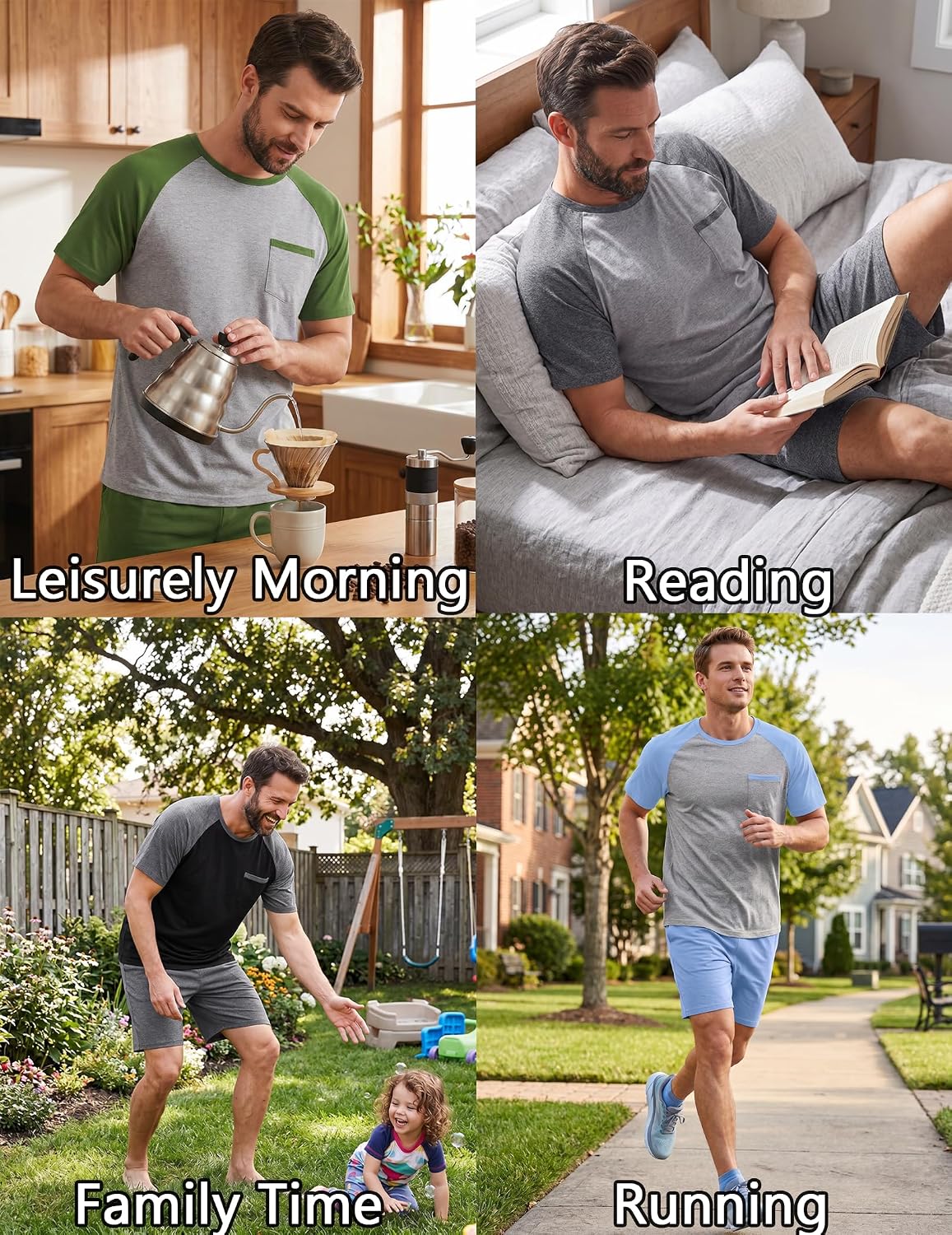 Ekouaer Mens Pajamas Set Bamboo Viscose Short Sleeve Pjs Sets Soft Sleepwear Lightweight Loungewear with Pockets S-3XL
