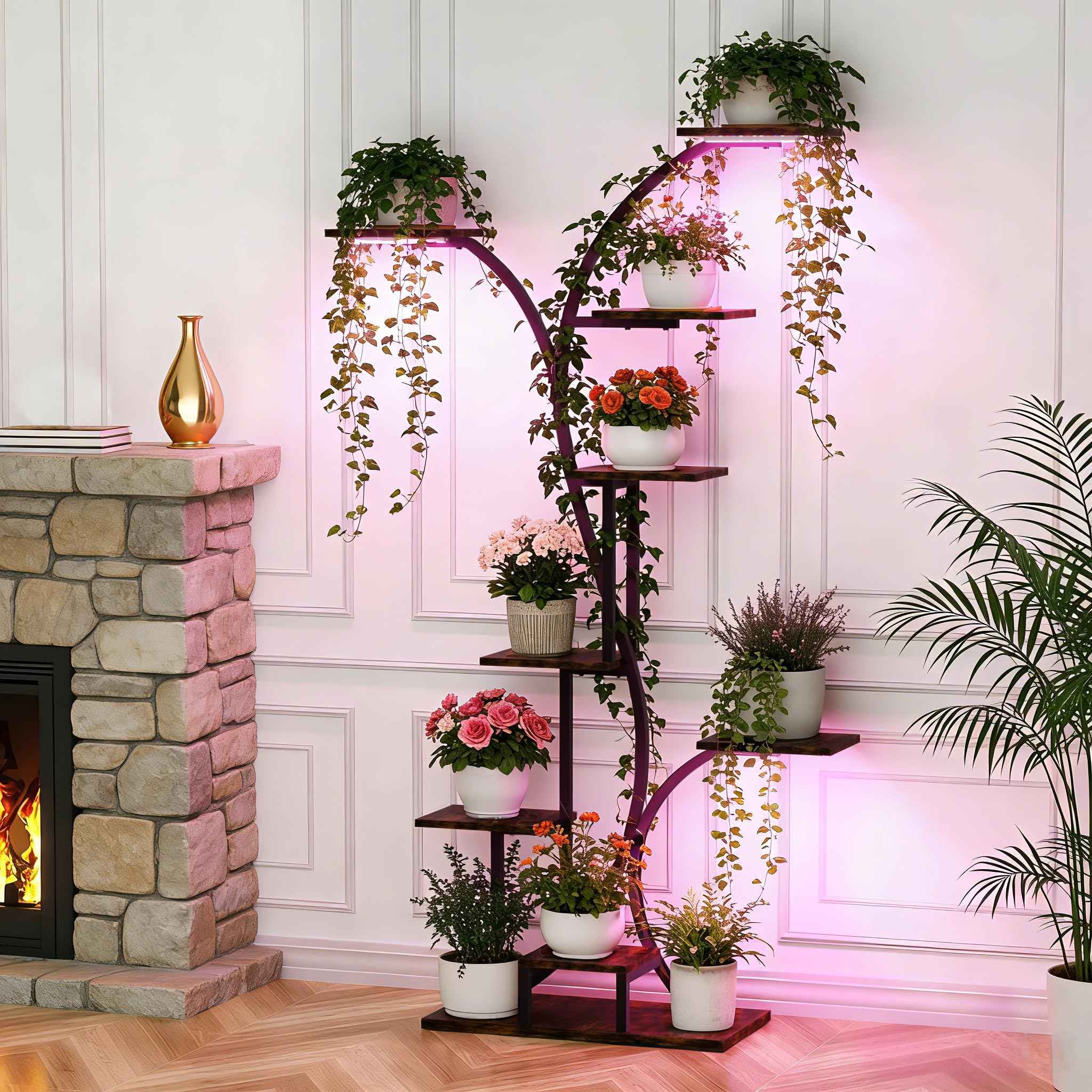 unho Soporte Plantas Interior con Luz LED, Estante de Metal | Luz USB con Temporizador 3/9/12h y Espectro Completo 420-660nm, Ideal Para Crecimiento y Floración, Incluye Correa Antivuelco