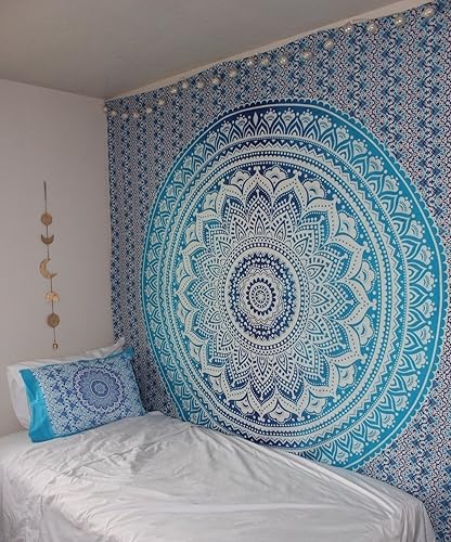 Vista 180 de Popular Handicrafts Tapestry Wall Hanging Hippie Ombre Mandala Bohemian HippyMetallic Shine Intricate Indian Tapestries Bedspread 84 x 90 Inches