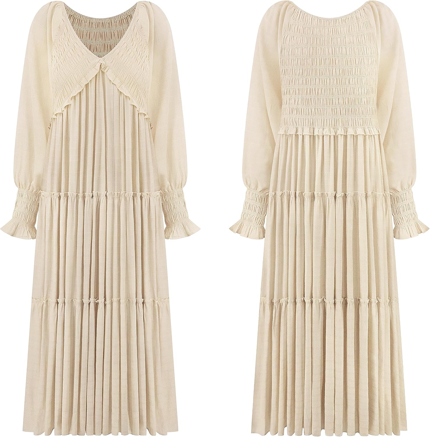 R.Vivimos Maxi Dress for Women Long Sleeve V Neck Empire Waist Layered Ruffle Boho Casual Flowy Long Dresses - Image 6