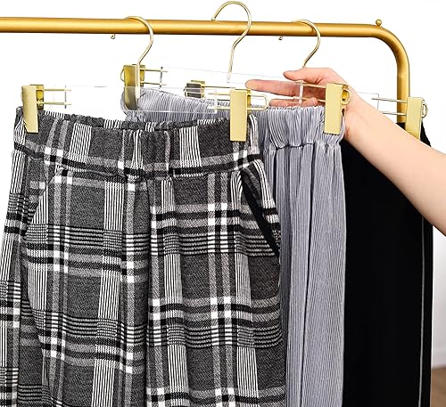 Miniatura 10 de Besser - Perchas acrílicas doradas, paquete de 20 perchas transparentes con ganchos dorados, perchas lujosas para faldas y pantalones, clips dorados