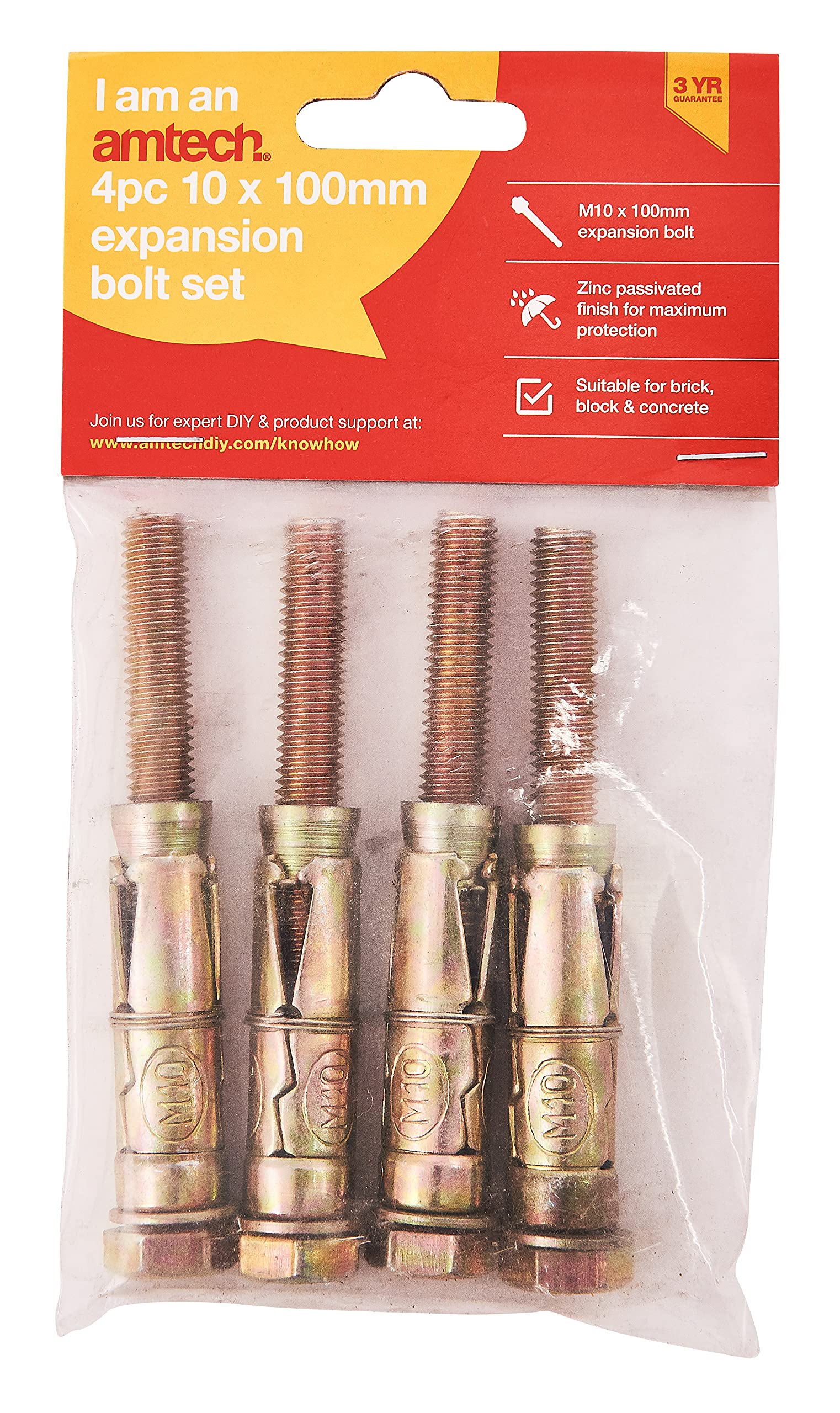 Amtech S5940 4 Piece M10 x 100mm Expansion Bolts