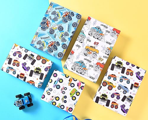 Miniatura 9 de Titiweet Papel de regalo de construcción, papel de regalo de camión para niños, niños, 12 hojas de papel de regalo para tractores y camiones para