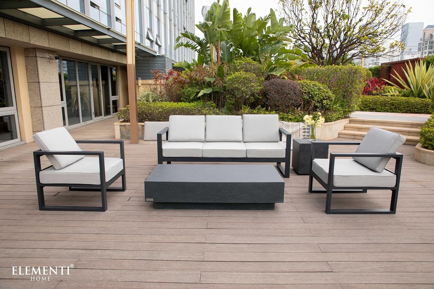 Elementi Home Tevere L60 Rectangular Concrete Coffee Table, Modern Minimalist Coffee Table, Concrete Furniture, Accent Table for Patio, Living Room, Garden, Indoor and Outdoor (Slate Black)