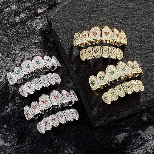 Miniatura 4 de Conjunto de grill para dientes dorados JINAO de 18 quilates, enchapados en oro, todos con brillantes, de lujo con barras adicionales de moldeo