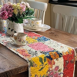Quilted Cotton Patchwork Floral Table Runner – Reversible Vintage Farmho...
