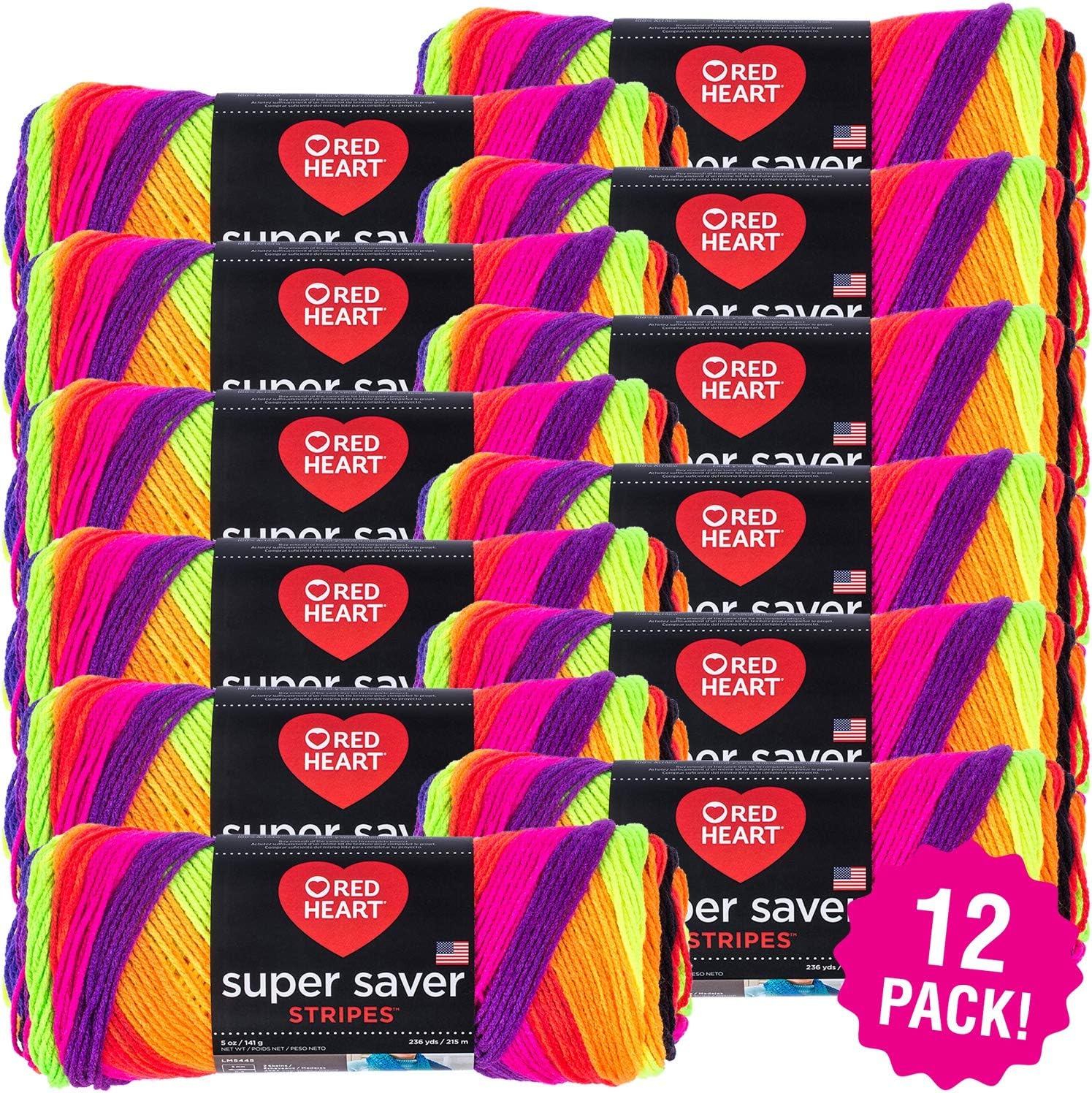 Red Heart Bright Stripe Super Saver Yarn 12/Pk 12 Pack