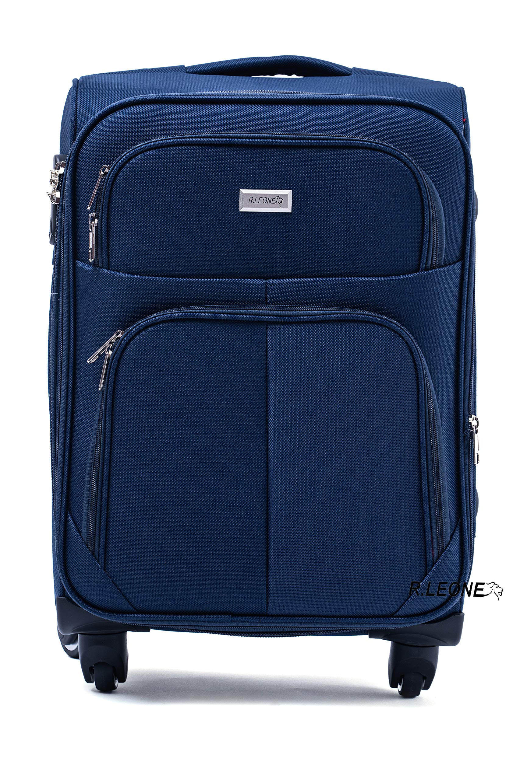 R.Leone Valigia da 1 pezzo Fino a Set 3 Trolley Espandibile grande, medio e bagaglio a mano 4 ruote in stoffa 214 (Blu, Set 3 S M L)