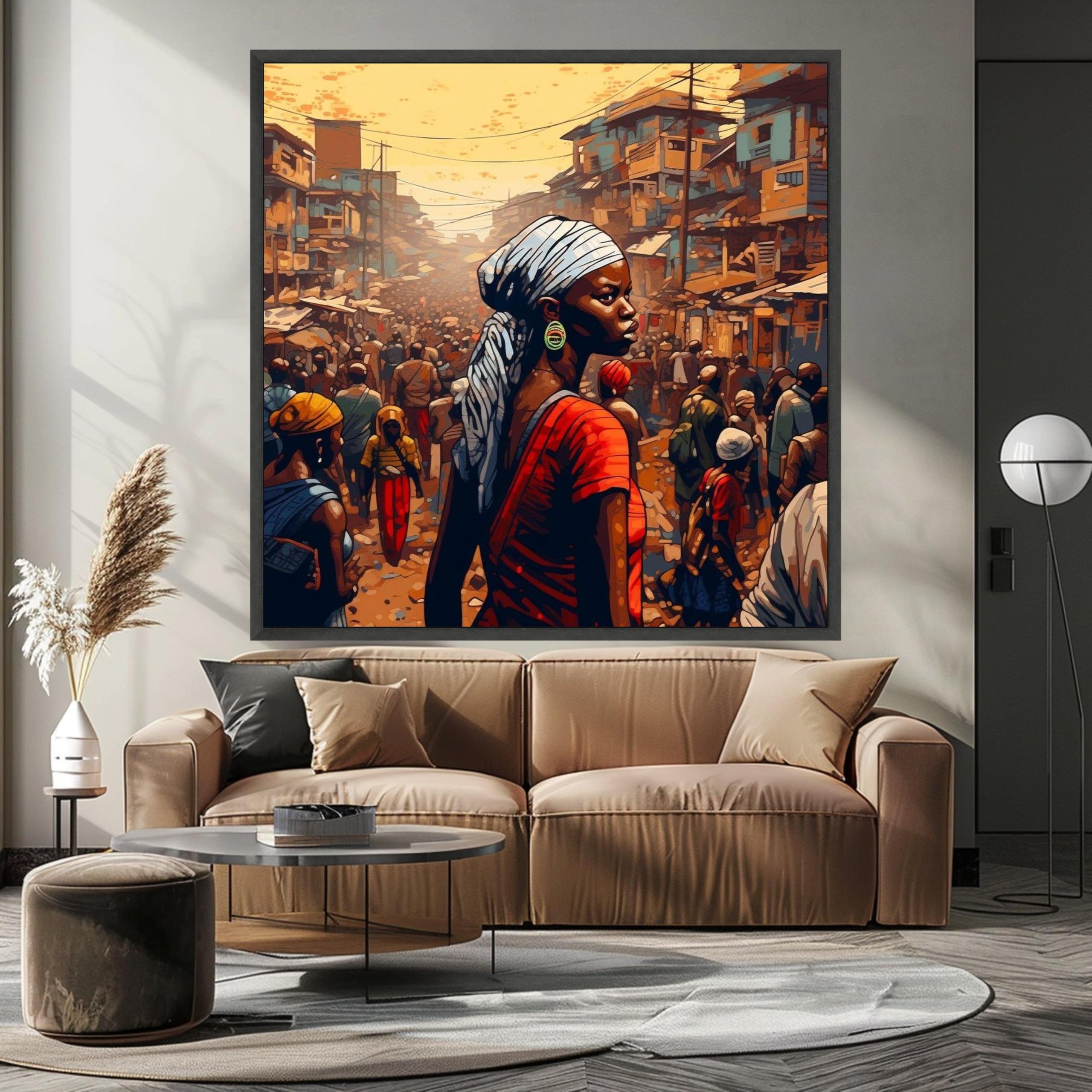 Tableau afrocentrique marché de rue africain déco murale 50x50 - 8
