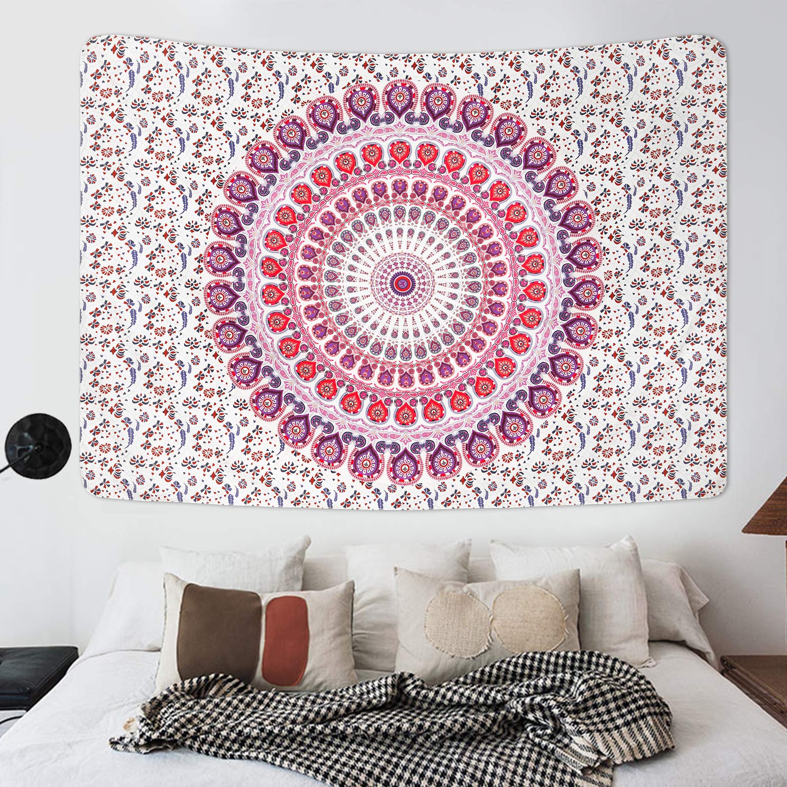 Bohemian Mandala Tapestry Hippie Tapestries Psychedelic Peacock Boho Tapestry Wall Hanging for Bedroom?Pink Blue, 51.2 x 59.1 inches?