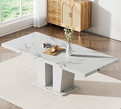Miniatura 5 de HomVent Juego de mesa de comedor expandible para 6 personas, juego de mesa de comedor extensible de 63 a 79 pulgadas con sillas de terciopelo con