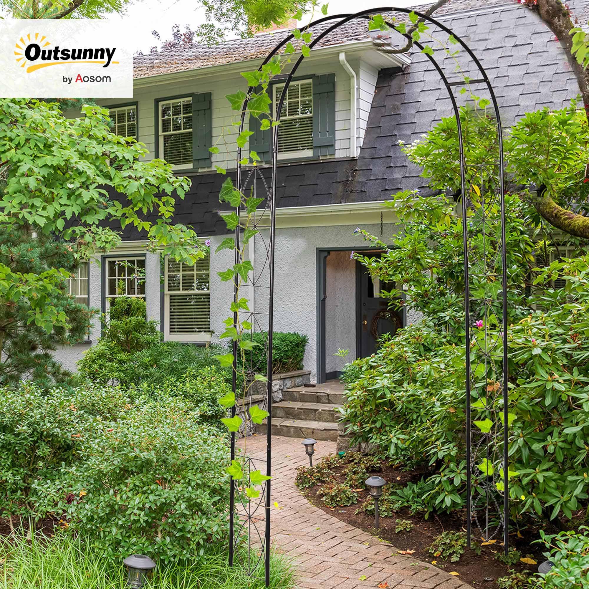 Outsunny Rosenbogen aus Metall Rankhilfe für Kletterpflanzen Gartenbogen mit Spitze Metallstruktur Torbogen Rankbogen für Rosen Bögen Rankgitter Rosenhilfe für Garten 114 x 30 x 230 cm Schwarz