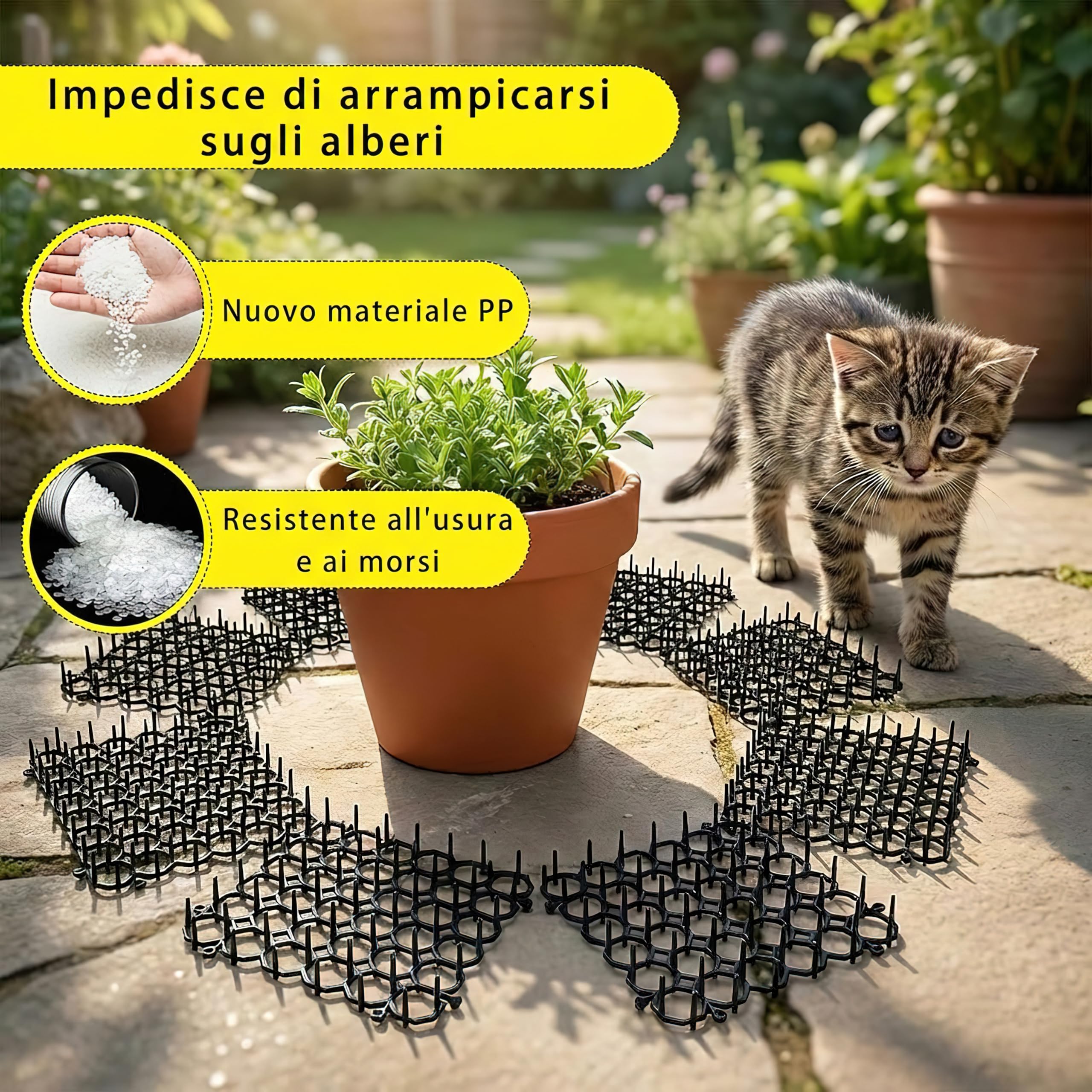 Tappetini Dissuasori per Gatti (Set da 6, 20x15cm) - Repellente con 8 Picchetti di Fissaggio - Griglia con Punte per Giardino, Divano - Barriera Interno/Esterno