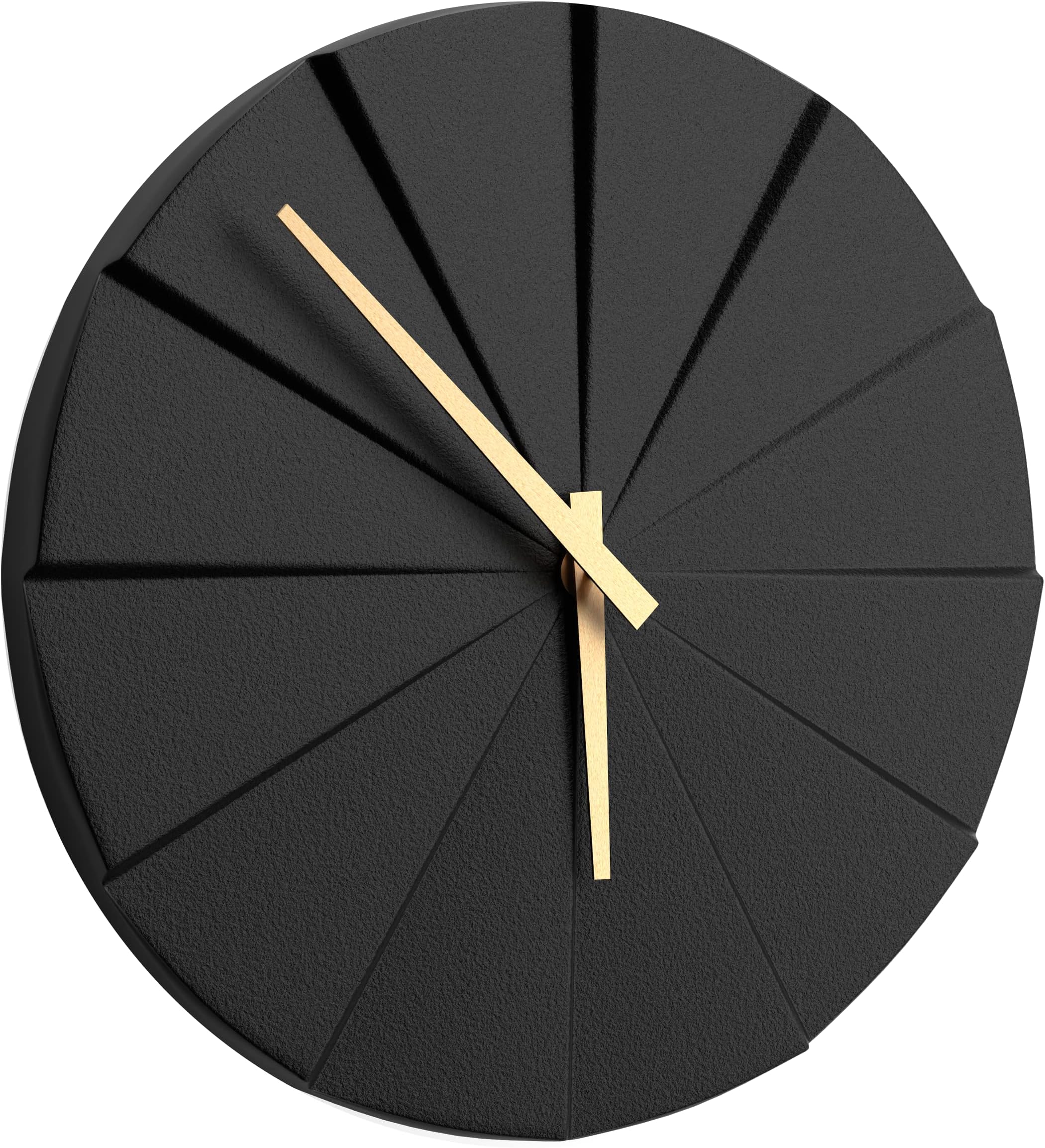 Driini Staircase Modern Wall Clock - Unique 11.2 in. Frameless Concrete Design - Contemporary, Minimalist Decor; No Numbers - Silent Battery Operated Clocks with Decorative Wooden Hands; Black