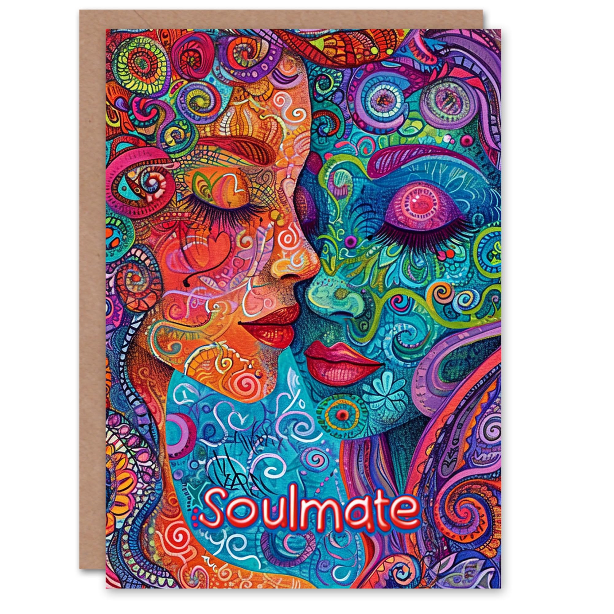Artery8 Valentines Day Greeting Card Soulmate LGBT Psychedelic Maximalist Art For Her Wife Partner