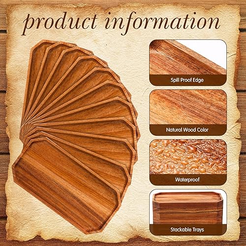 Miniatura 3 de Dandat Paquete de 12 platos de madera de acacia a granel, bandeja rústica de 10 x 5 pulgadas, bandeja rectangular de charcutería, plato de queso