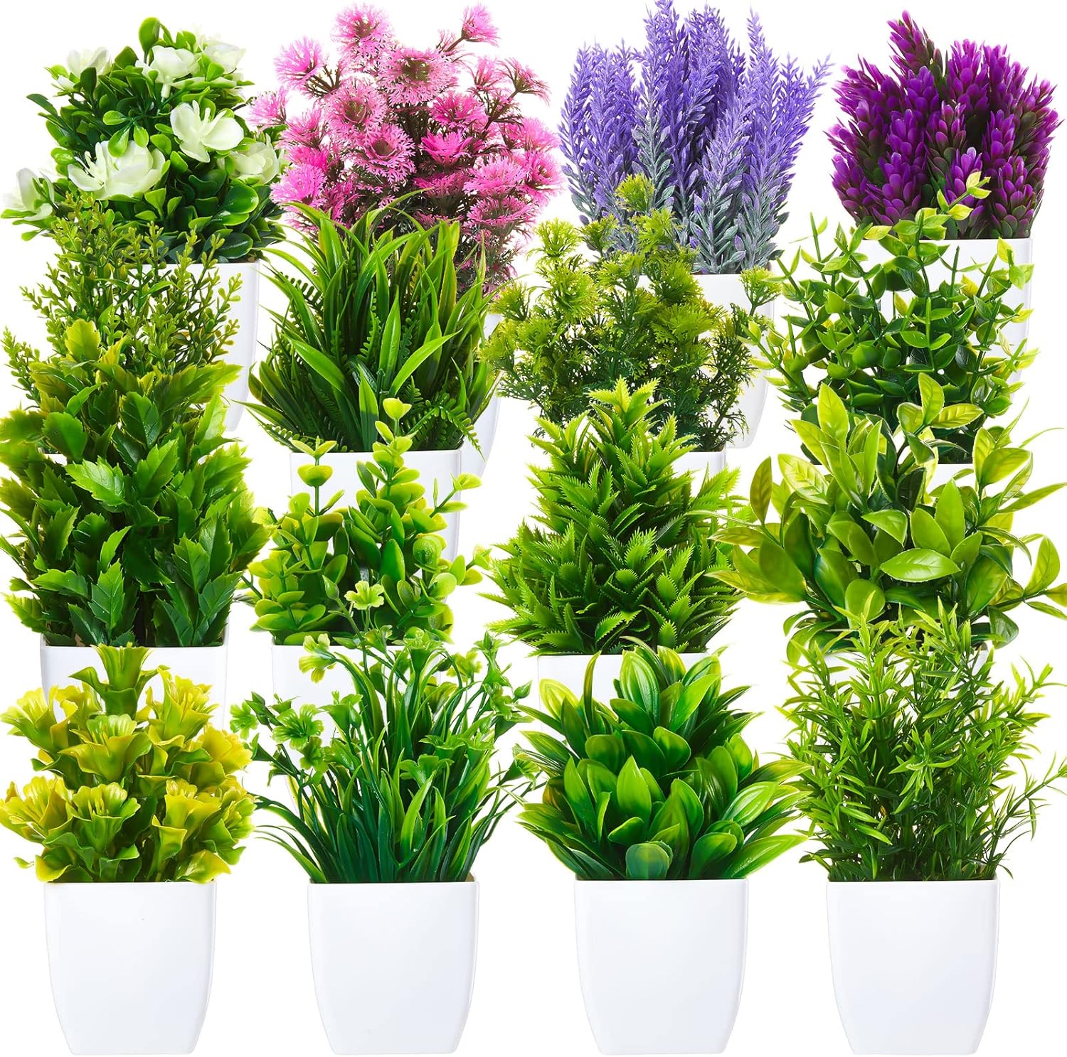 Mimorou 16 Pcs Small Fake Plants Mini Artificial Potted