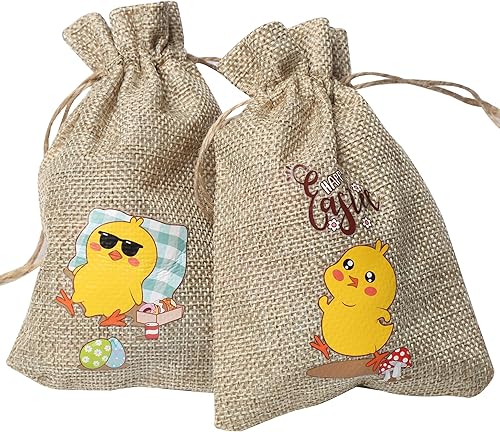 Miniatura 3 de DIYASY 36 bolsas de arpillera de Pascua, bolsas de lino con cordón para regalo de fiesta de Pascua.