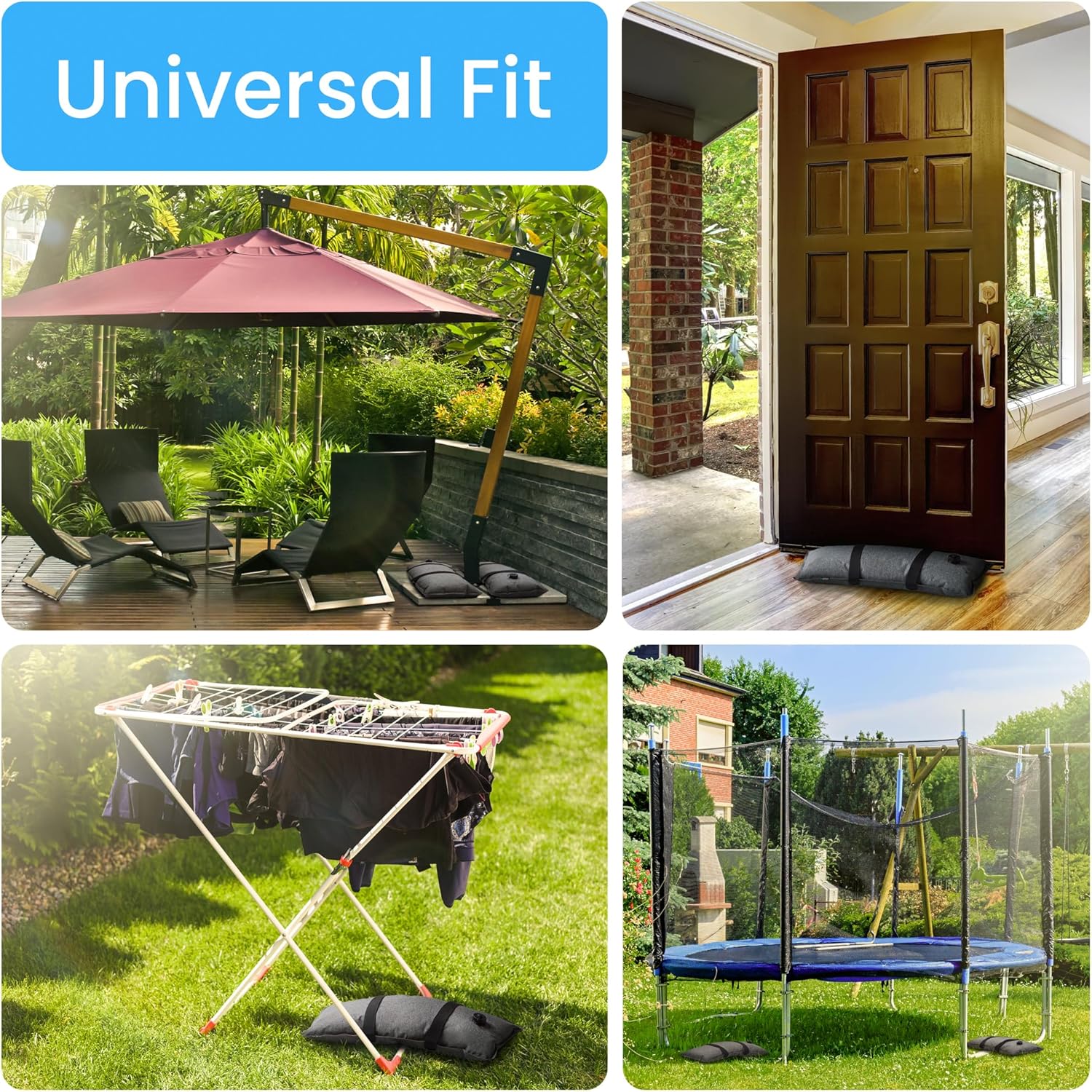 BaseMate Umbrella Base Weights 4-Pack | Outdoor Fillable Water Bags for Weight | Weatherproof Patio Furniture Weights | Arched Water Bags to Hold Down Umbrella Stand & Outdoor Furniture