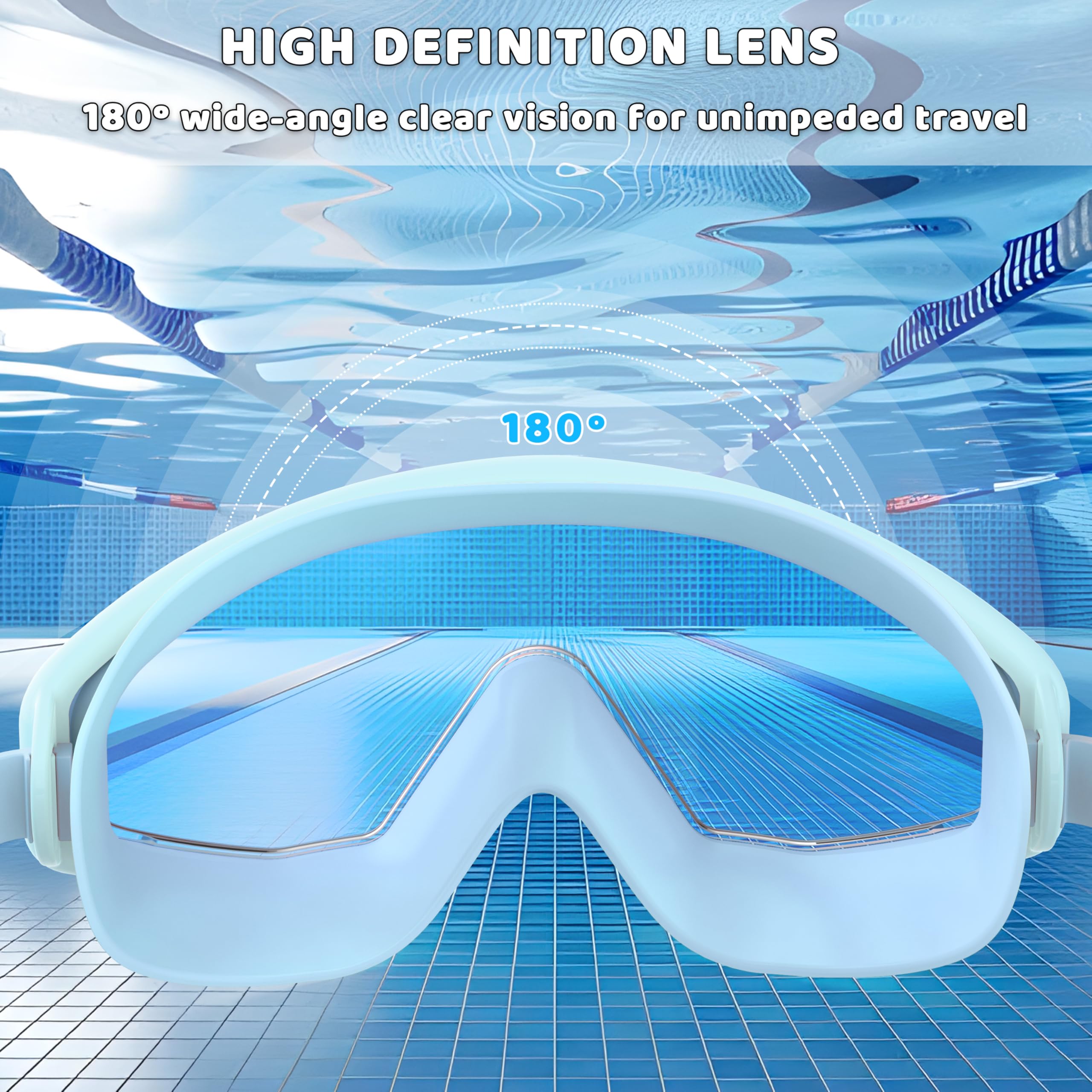 Gafas de Natación Niño con Anti-Vaho y UV, Visión Panorámica, Ajuste 1 Botón, Sello de Silicona, Unisex para 3-12 Años