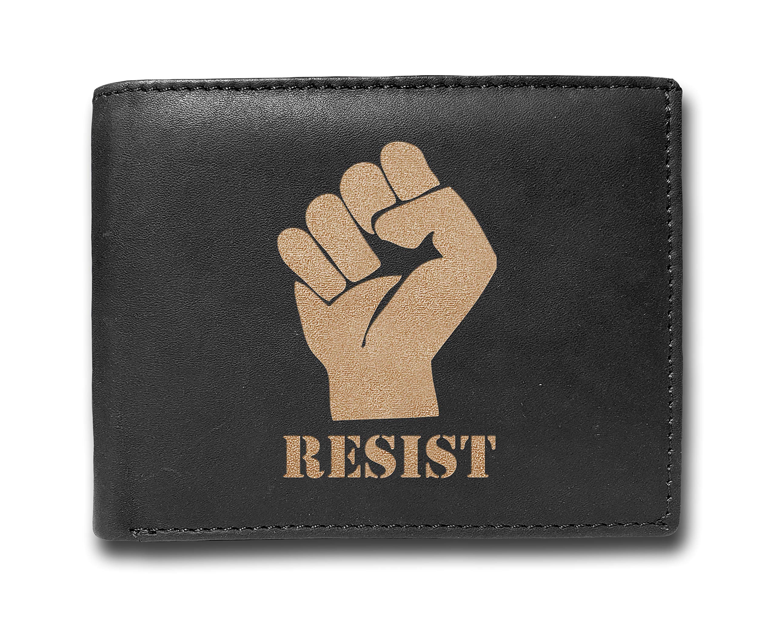 eDesign USABlack Lives Matter Resist Cowhide Leather Wallet Laser Engraved Slimfold Men Large Capacity Luxury Wallet Purse Minimalist Sleek Slim BLACK Credit Card Holder Organizer 14 Pockets