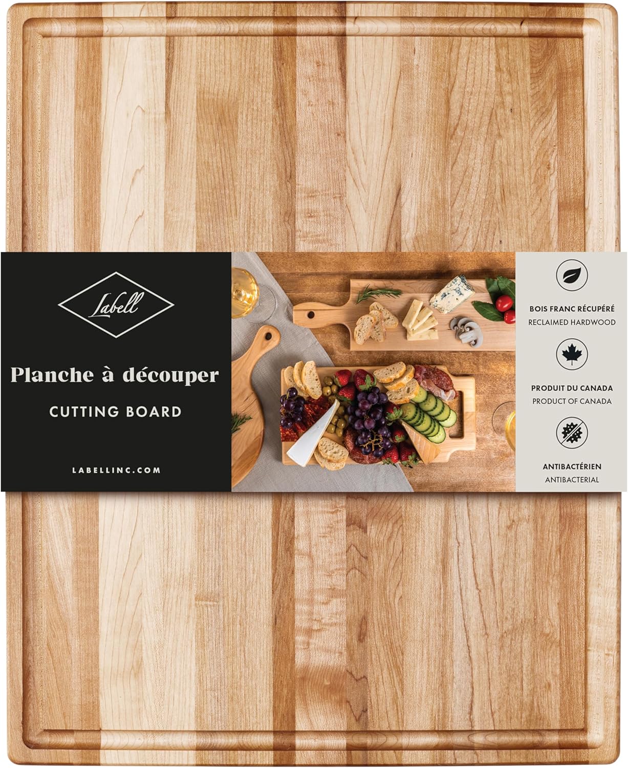 Large Canadian Maple Wood Cutting Board with Juice Groove - Chopping & Serving for Food Prep, Natural Durable Edge Grain Wooden Cutting Board for Kitchens - 14" x 20" x 0.75"