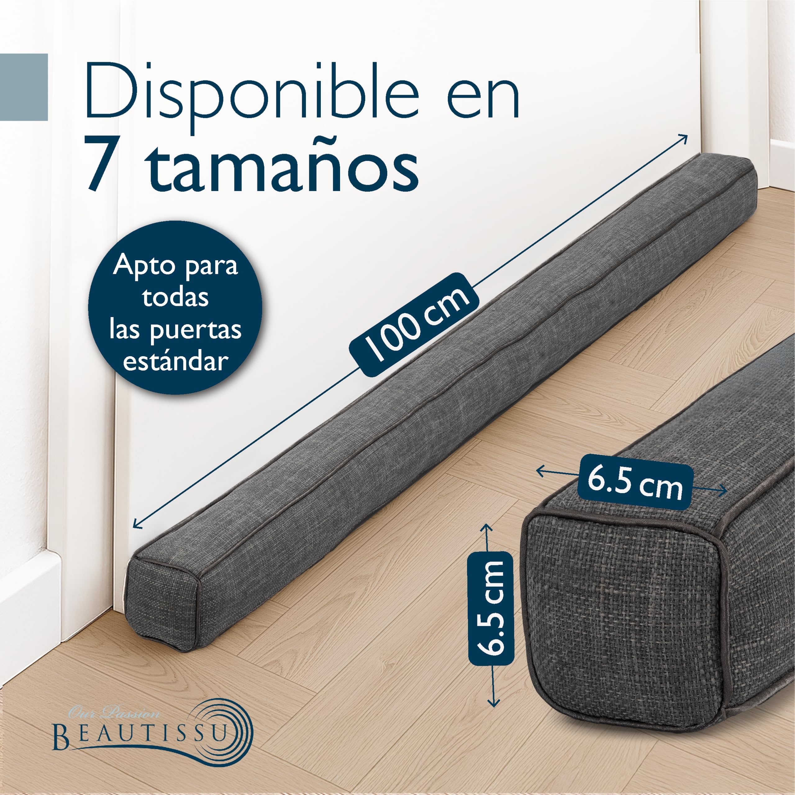 Beautissu Burlete Puerta Cojin 100 cm – Cojín Aislante Puerta contra Frío – Burlete Cortavientos Gris Oscuro – Tapa Puertas para Frío – Cojín Puertas Entrada Decorativo Levante
