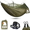 COVACURE Camping Hammock with Mosquito Net, Ultralight 210T Parachute Nylon with Two 10FT Tree Straps for Outdoor Camping Accessories