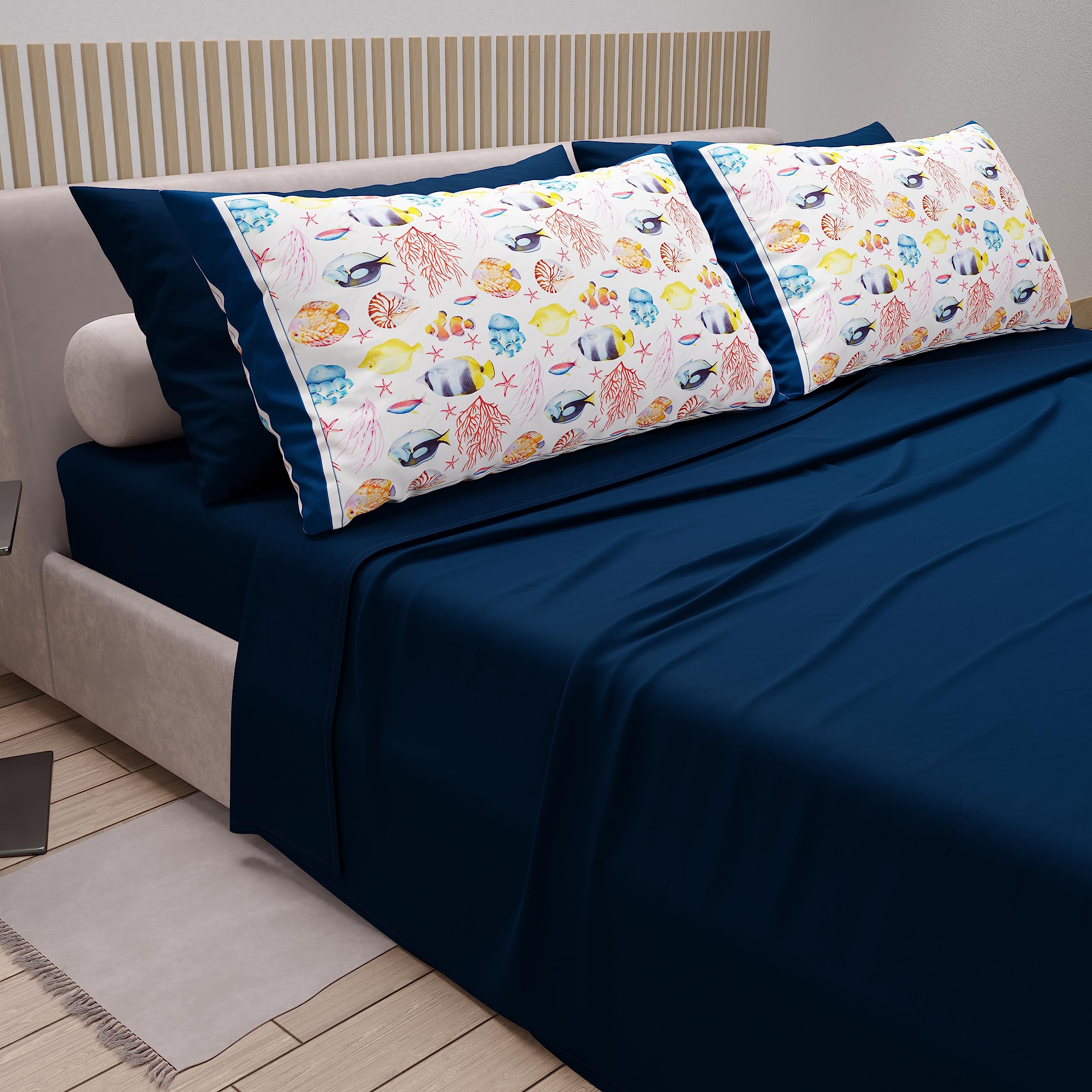 PETTI Artigiani Italiani - Cotton Sheets with Pillowcases in Digital Print, Single Bed Sheet, Single Bed Set, Night Blue, 100% Made in Italy - Image 2