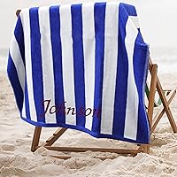 Vista 4 de Toalla de playa cabaña a rayas personalizada de alta calidad, 35 x 60 pulgadas, toallas de piscina con monograma, bordadas a medida con cualquier