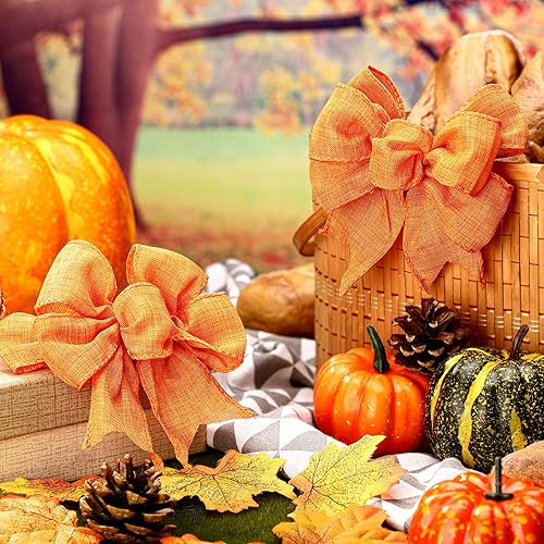 Miniatura 4 de Syhood 4 lazos de arpillera de otoño de Acción de Gracias, lazos naranjas para corona de árbol, lazos para árbol de Acción de Gracias, Navidad,