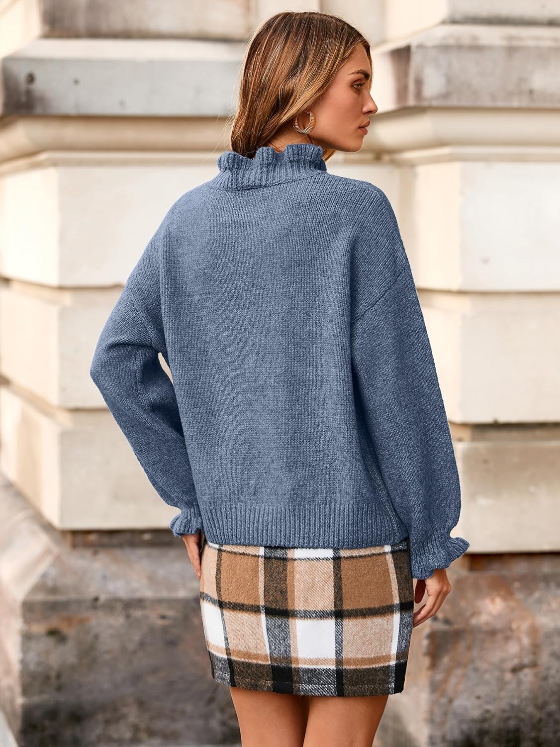 Simplee Womens Oversized Long Sleeve Fall Sweaters Ruffle Turtleneck Chunky Knit Sweater Casual Winter Pullover 2025 - Image 6