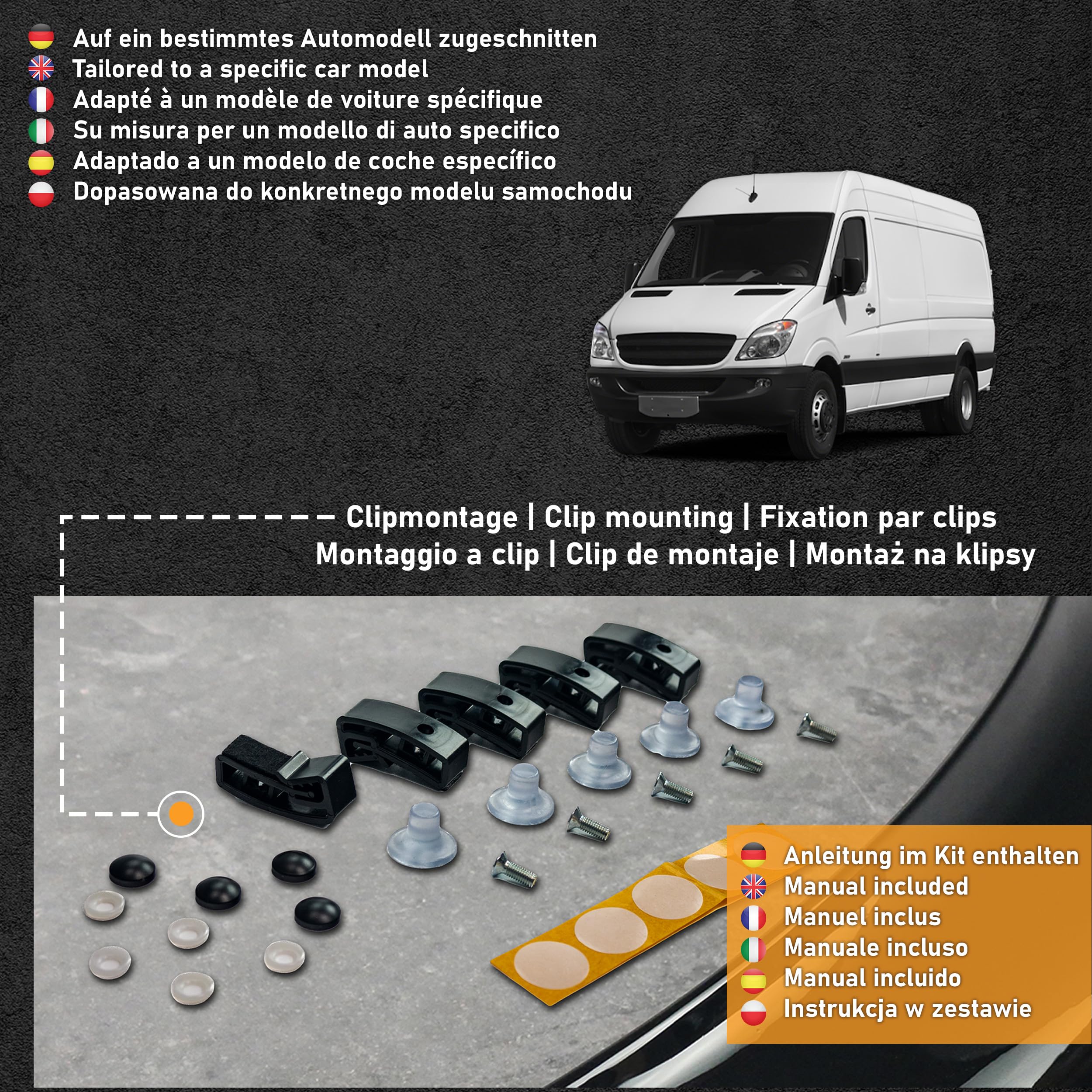 CHROMEMASTER | Auto Zubehör; Steinschlagschutz; Motorhaubenabdeckung Kompatibel mit Mercedes Sprinter W906 2013-2018 | ABS-Kunststoff | Motorhaubenschutz Deflektor Schützt die Motorhaube vor Steinen